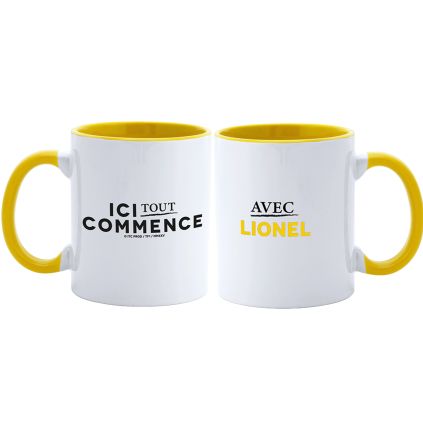 Mug Bicolore BLANC et JAUNE ITC Personnalisable